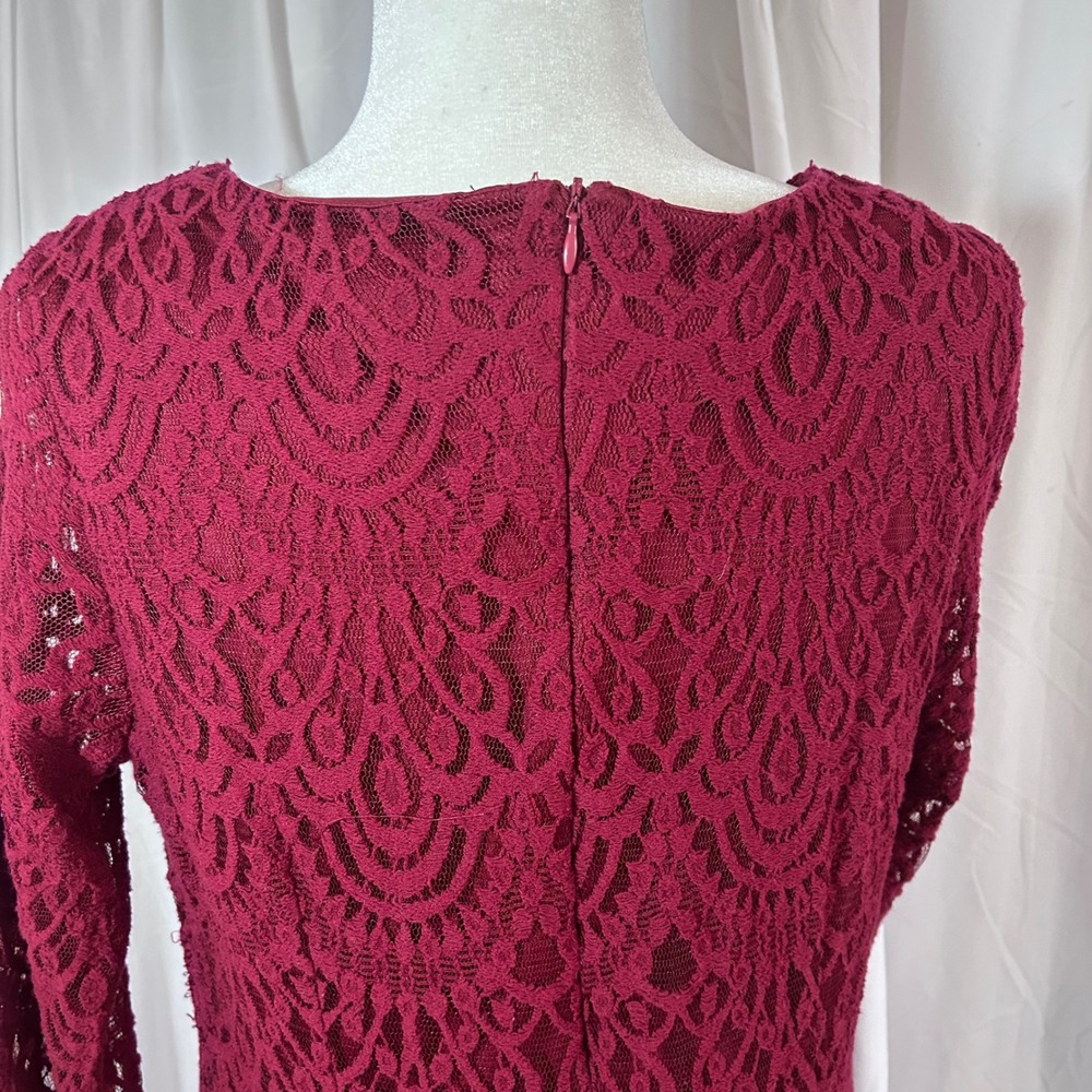 RN Studio Ronni Nicole Womens Burgundy Lace Sheath Dress 3/4 Sleeve Sz 12 Party - Picture 4 of 9